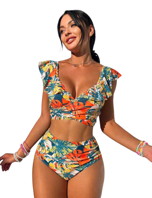 SHE többszínű trópusi mintás kétrészes bikini