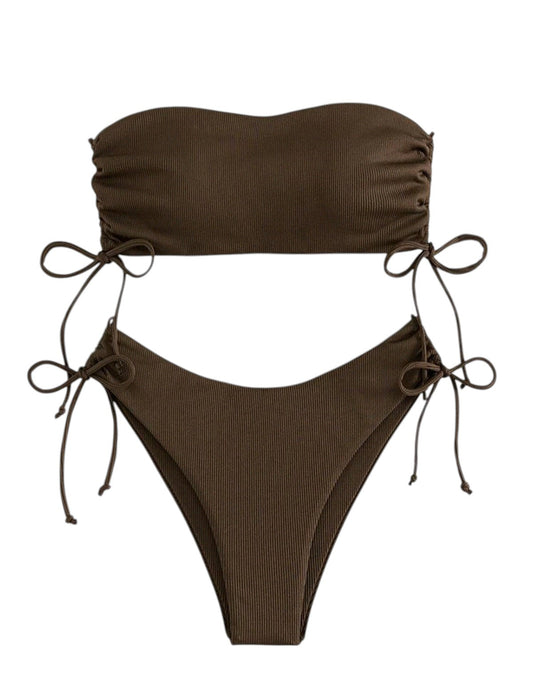 SHE barna bordázott bandeau bikini
