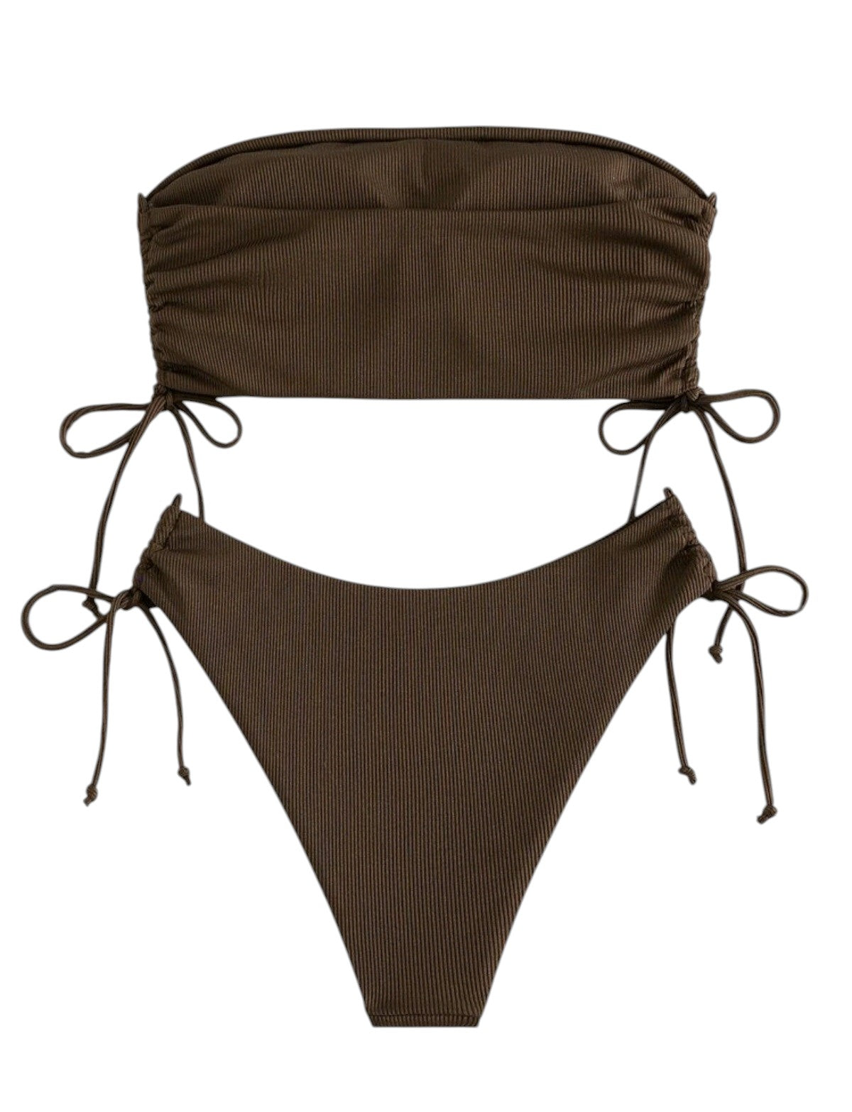SHE barna bordázott bandeau bikini