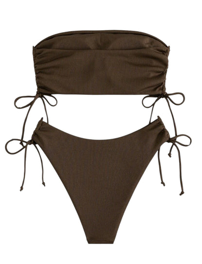 SHE barna bordázott bandeau bikini