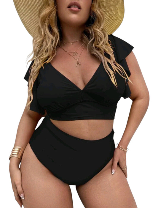 SHE fekete fodros vállú kétrészes bikini