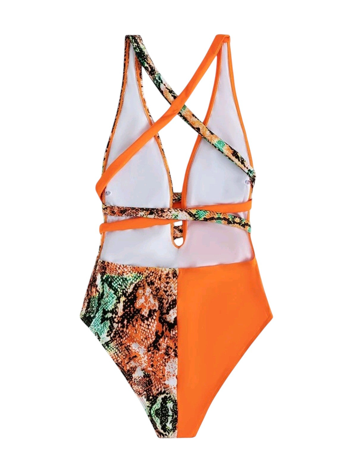 SHE narancs kígyómintás megkötős monokini