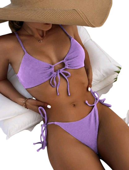 SHE lila bordázott megkötős kétrészes bikini