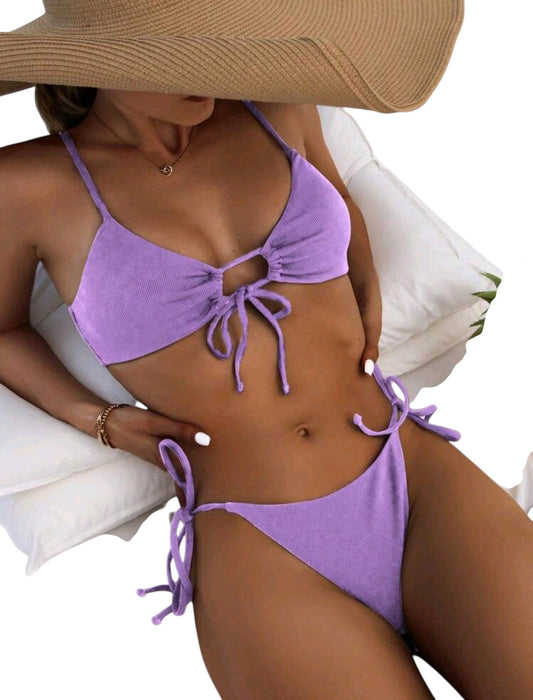 SHE lila bordázott megkötős kétrészes bikini