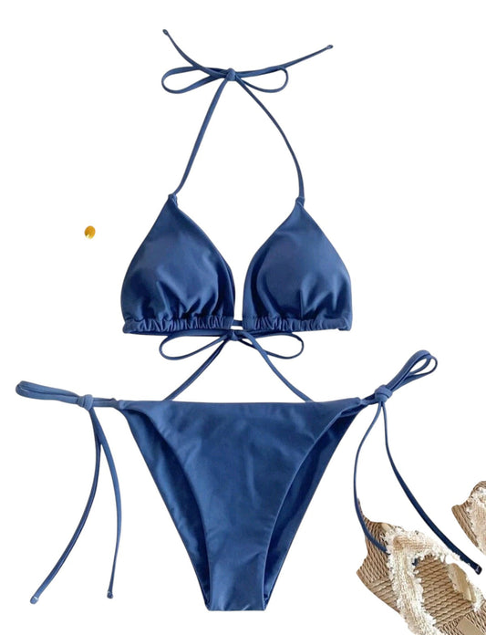SHE kék háromszög bikini átkötős pántokkal