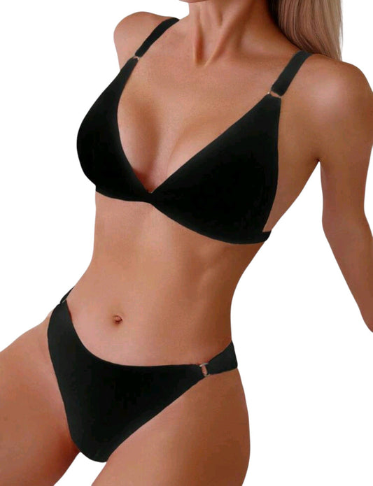 SHE fekete karika díszes háromszög bikini