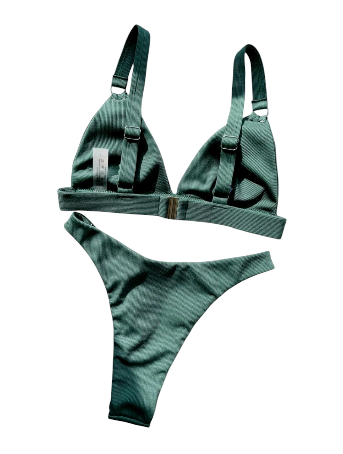 SHE zöld bordázott karika díszes bikini
