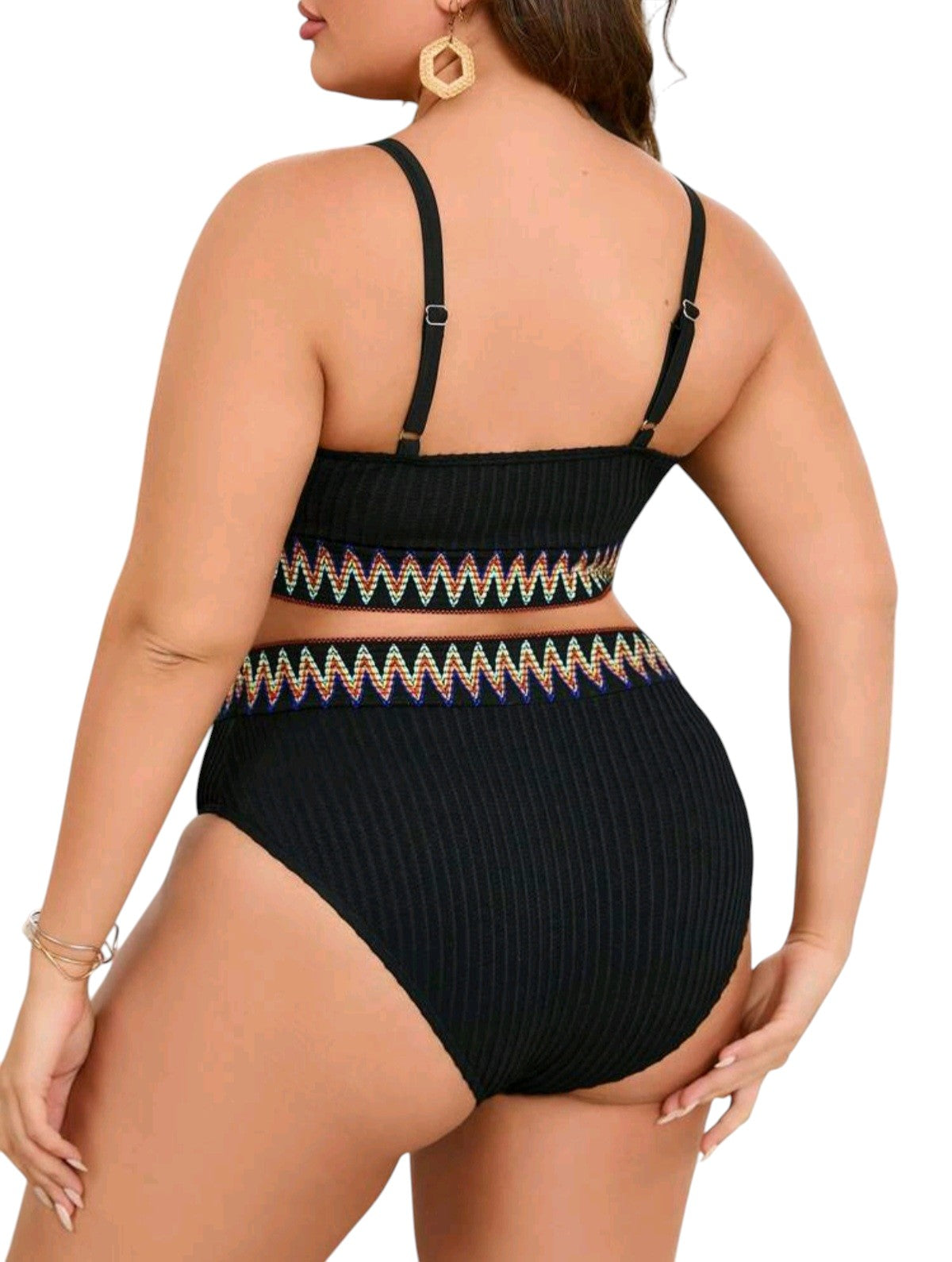 SHE fekete hímzett szegélyes bordázott bikini szett