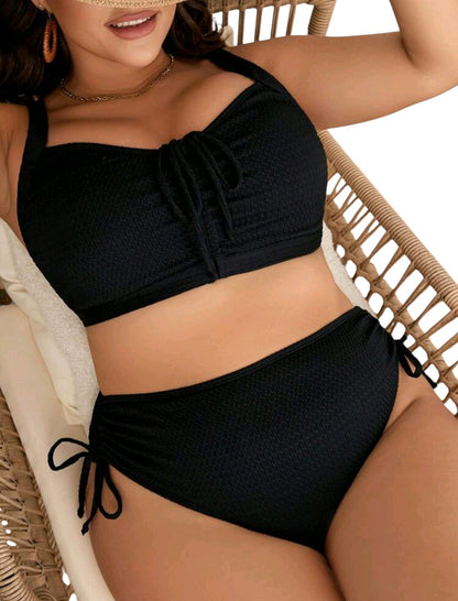 SHE fekete texturált megkötős bikini szett