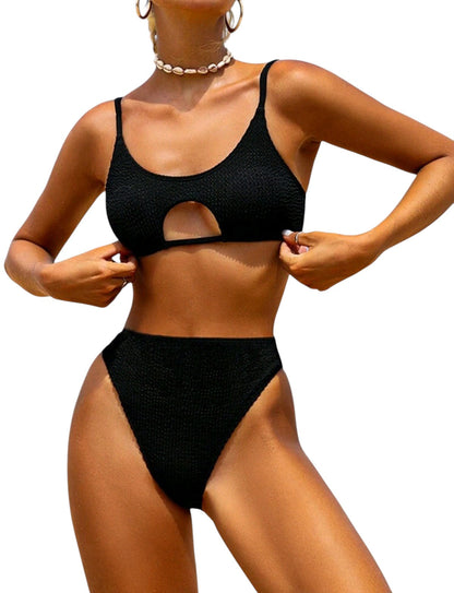 SHE fekete texturált kivágott bikini szett