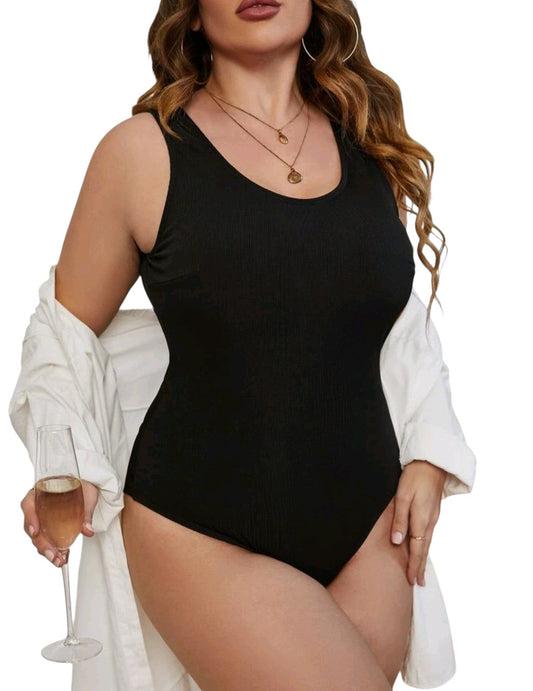 SHE fekete bordázott tank egyberészes fürdőruha/body