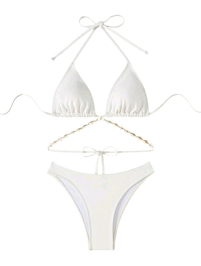 SHE fehér kagylós láncos bikini szett