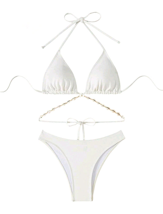 SHE fehér kagylós láncos bikini szett