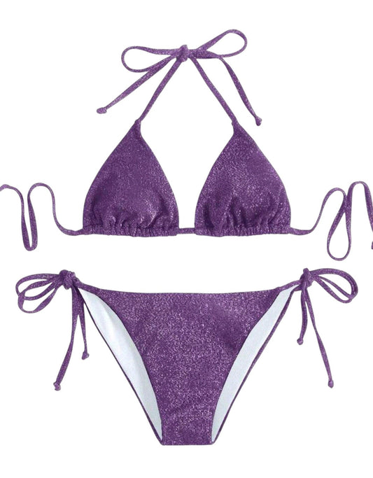 SHE lila csillogó megkötős bikini szett