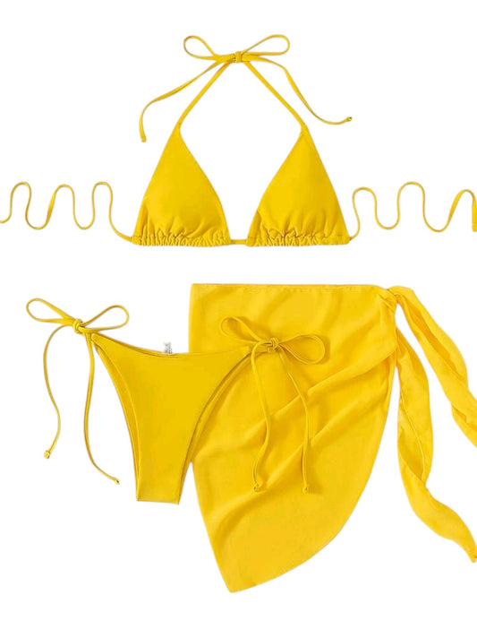 SHE sárga háromrészes bikini szett szaronggal