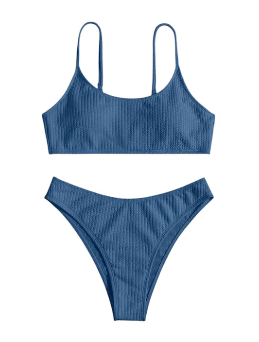 SHE kék bordázott bikini szett