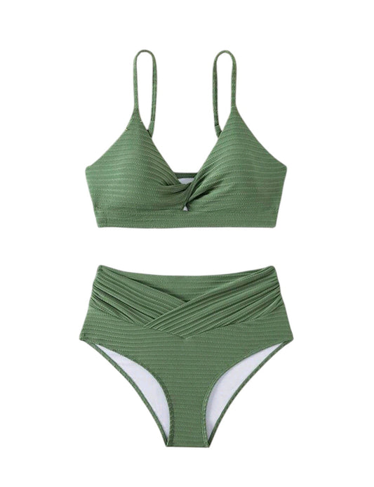 SHE olívazöld texturált csavart elejű bikini szett