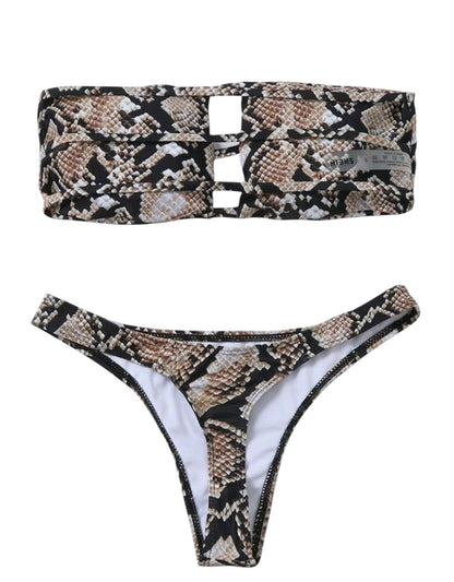 SHE kígyómintás kivágott bandeau bikini szett