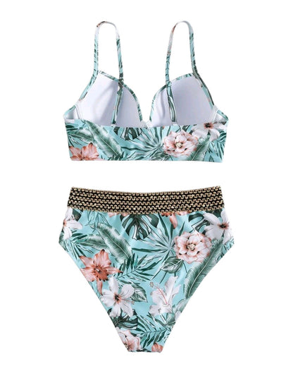 SHE világoskék virágmintás kontraszt szegélyes bikini szett