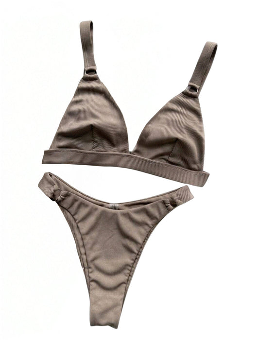 SHE taupe bordázott háromszög bikini szett