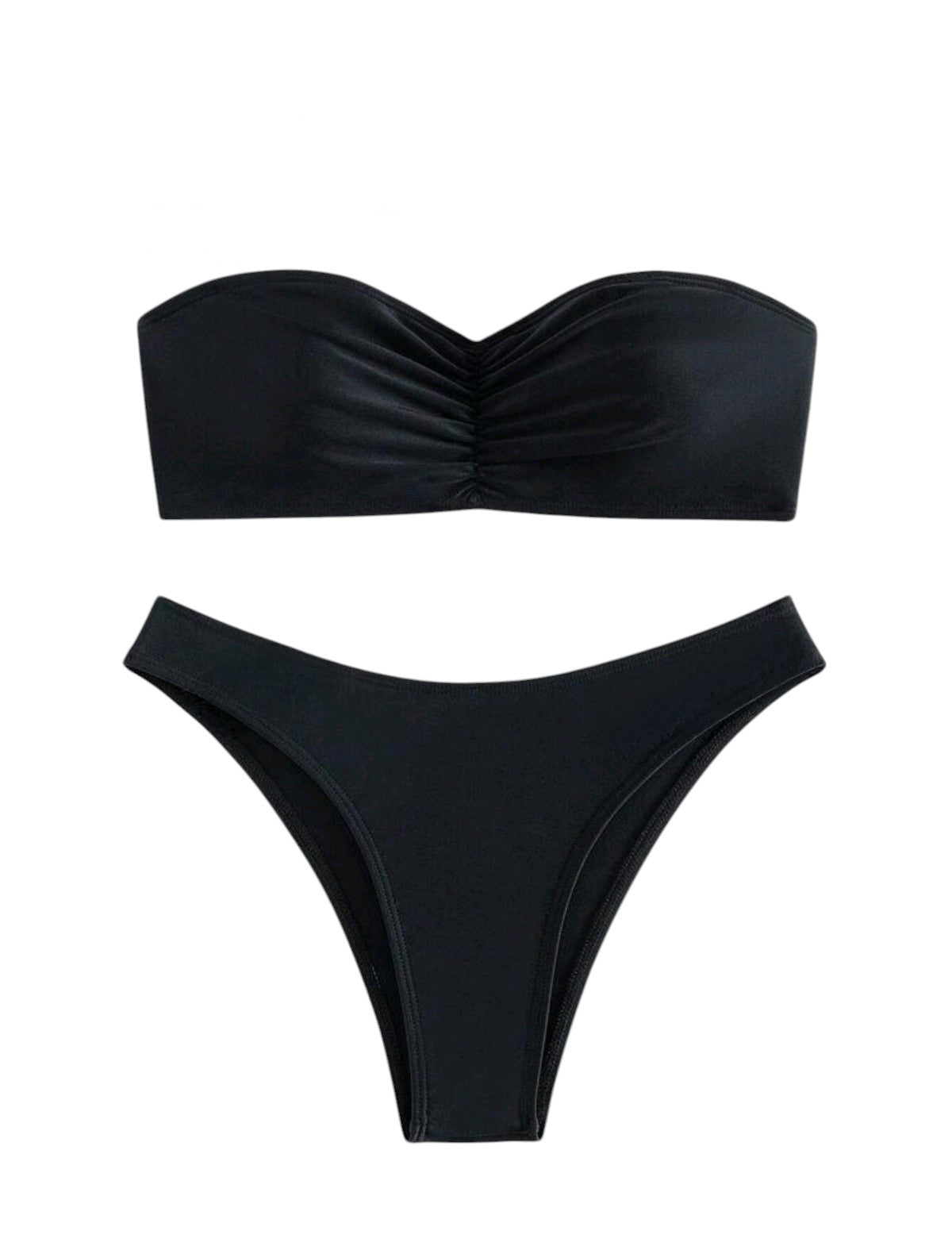 SHE fekete ráncolt bandeau bikini szett