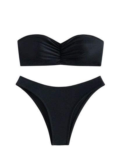 SHE fekete ráncolt bandeau bikini szett