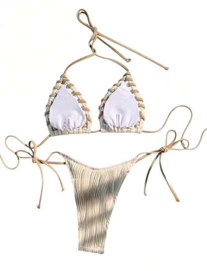 SHE krém texturált fonott szélű bikini szett