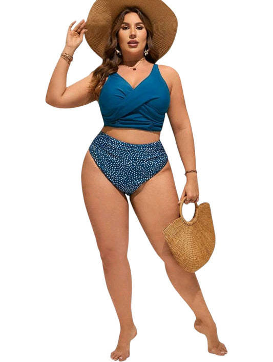 SHE kékeszöld pöttyös átlapolt bikini szett