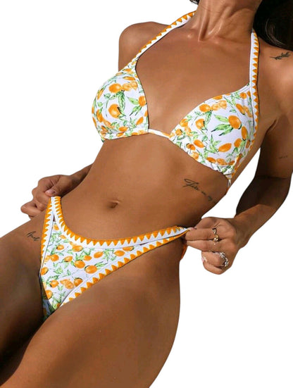 SHE fehér narancs mintás kontraszt szegélyes bikini szett