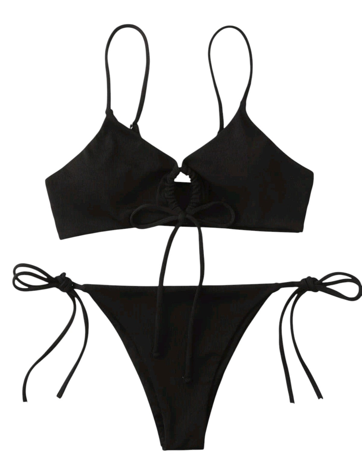 SHE fekete bordázott megkötős bikini szett