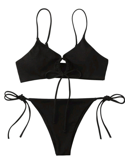 SHE fekete bordázott megkötős bikini szett