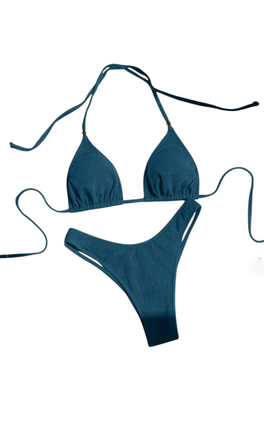 SHE kékeszöld texturált háromszög bikini szett
