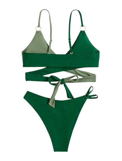 SHE zöld kéttónusú átlapolt kivágott bikini szett