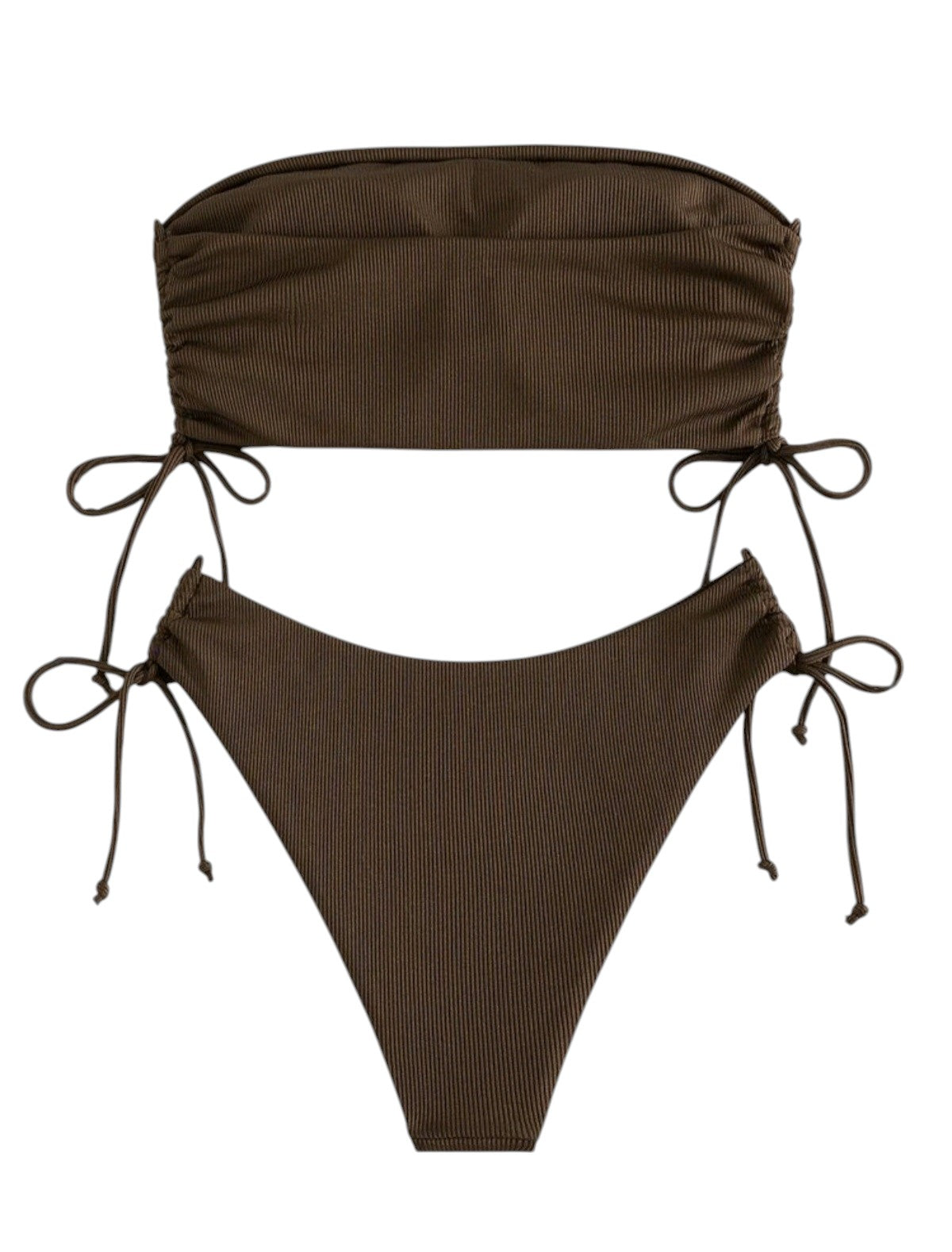 SHE barna bordázott bandeau bikini szett