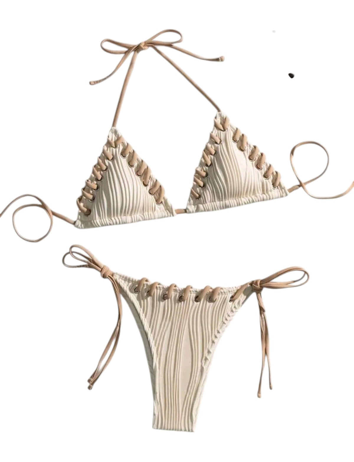 SHE krém texturált fonott szélű bikini szett