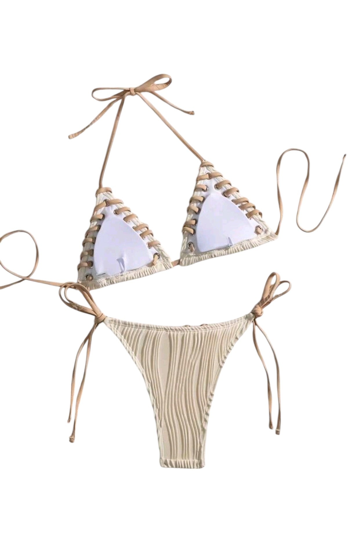 SHE krém texturált fonott szélű bikini szett