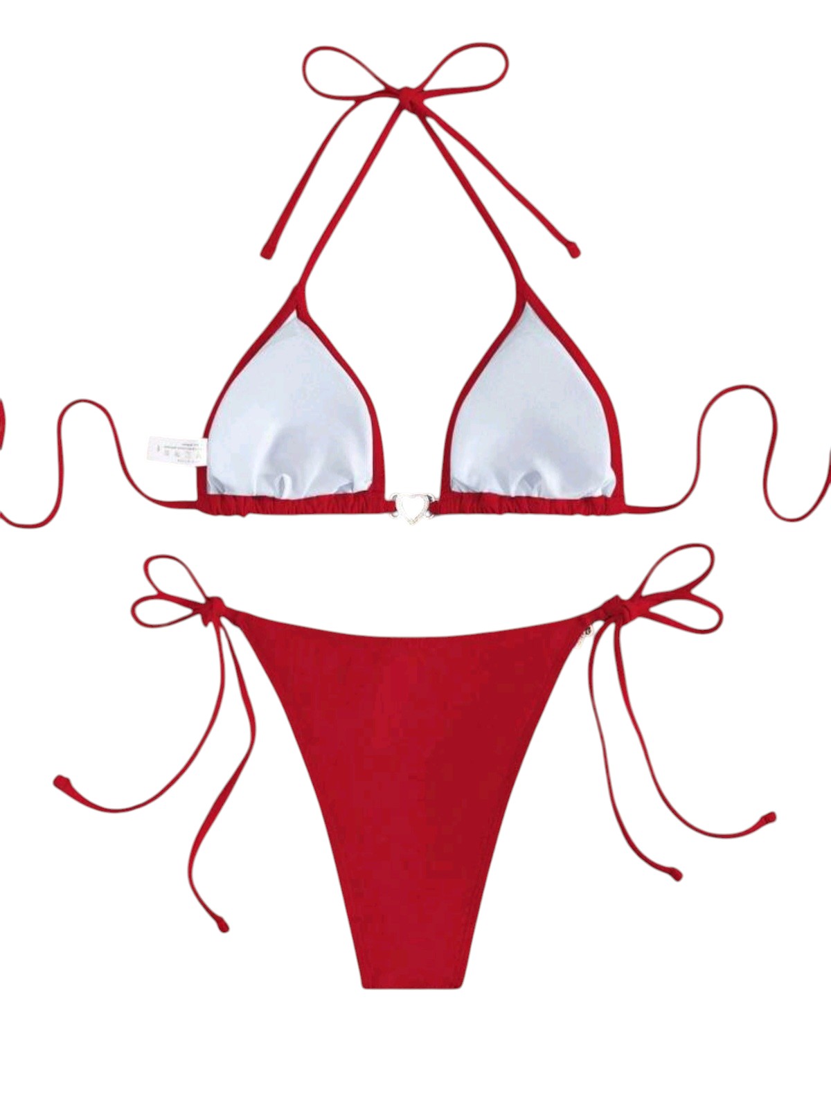 SHE piros szív díszes megkötős bikini szett