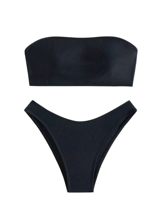 SHE fekete logós bandeau bikini szett