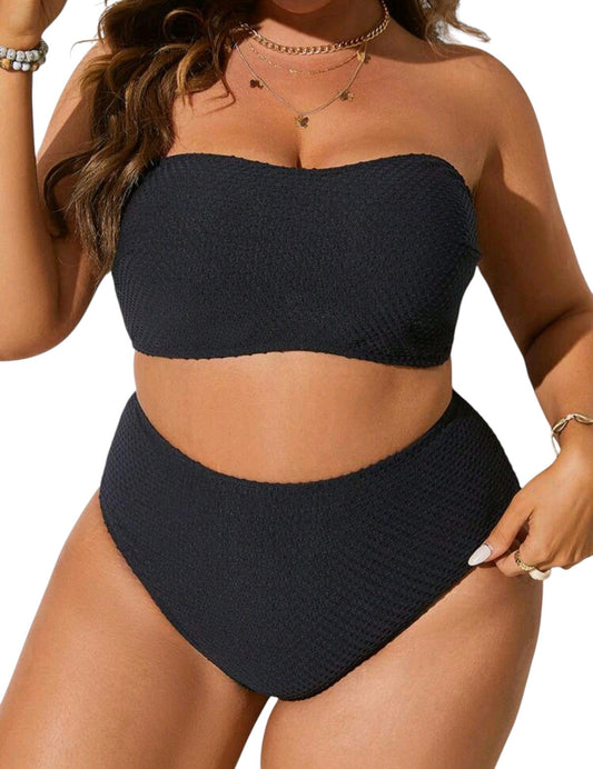 SHE fekete texturált bandeau bikini szett