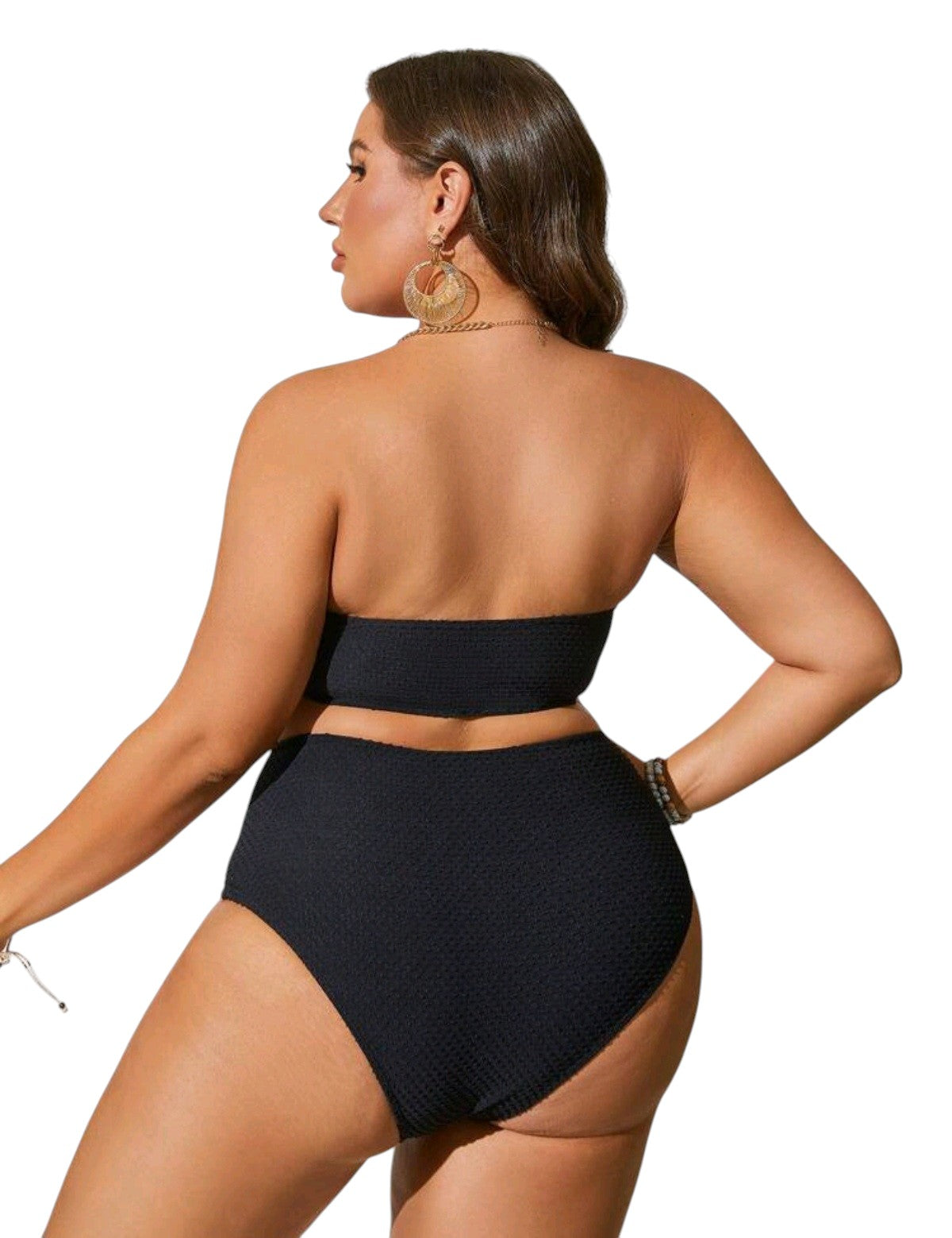 SHE fekete texturált bandeau bikini szett