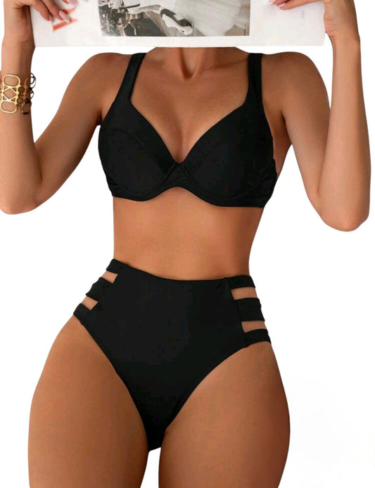 SHE fekete kivágott magas derekú bikini szett