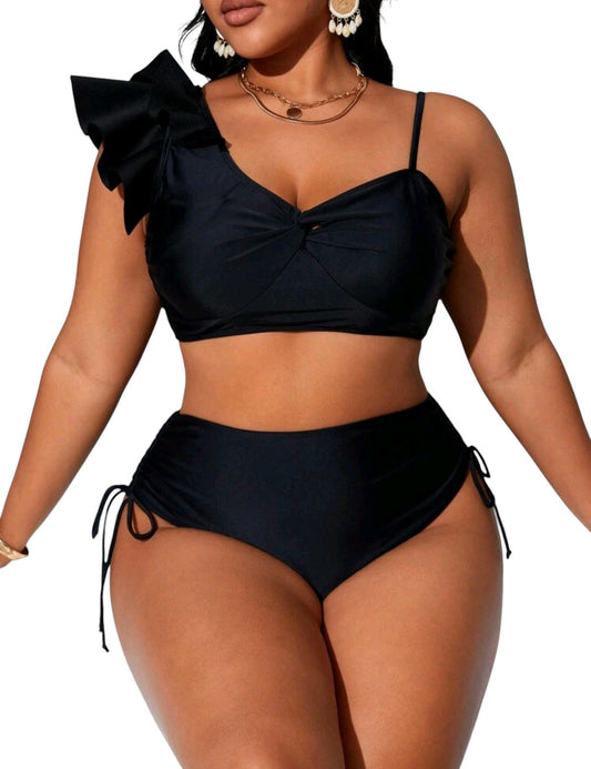 SHE fekete félvállas fodros bikini szett
