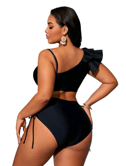 SHE fekete félvállas fodros bikini szett