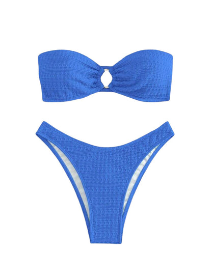 SHE királykék texturált karikás bandeau bikini szett