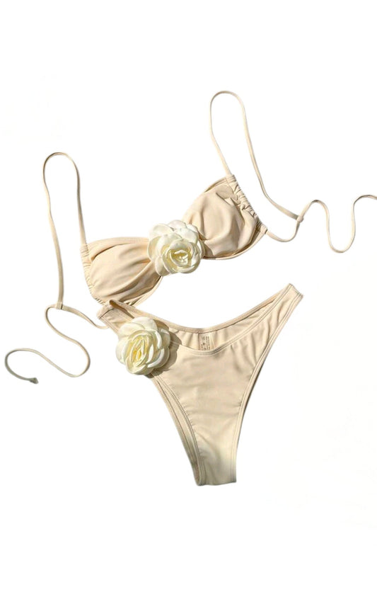 SHE krém virágos rátétes bikini szett