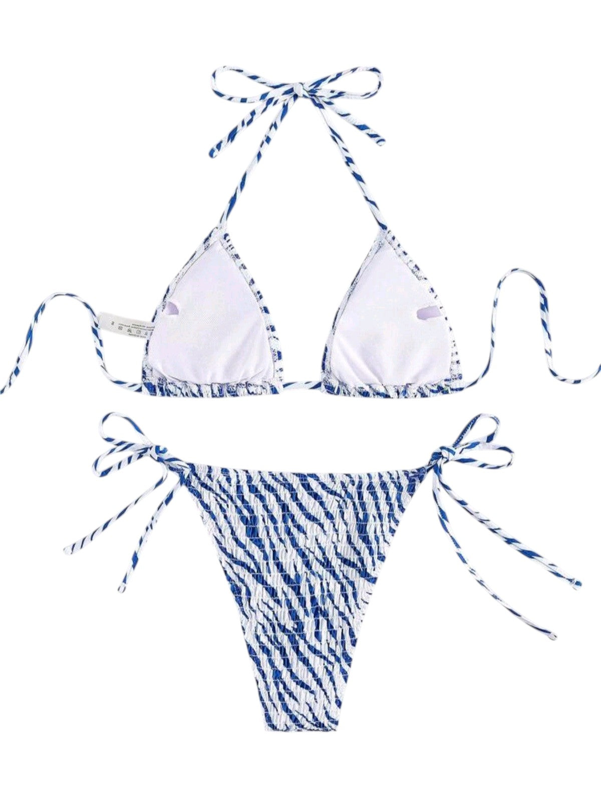 SHE kék-fehér zebra mintás megkötős bikini szett
