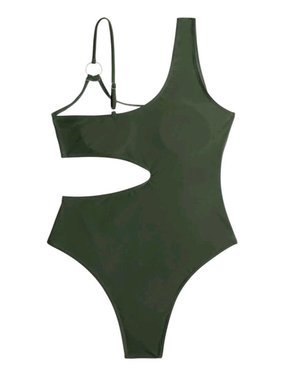 SHE olívazöld félvállas kivágott monokini