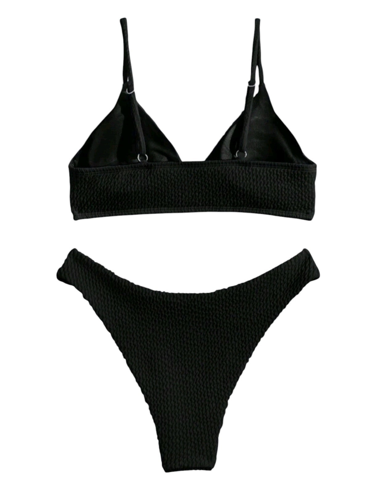 SHE fekete texturált V-nyakú bikini szett
