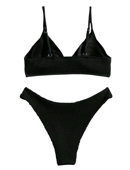 SHE fekete texturált V-nyakú bikini szett