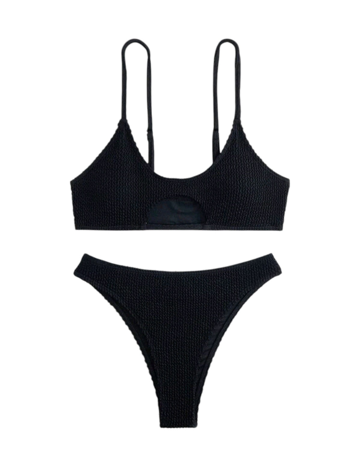 SHE fekete texturált kivágott bikini